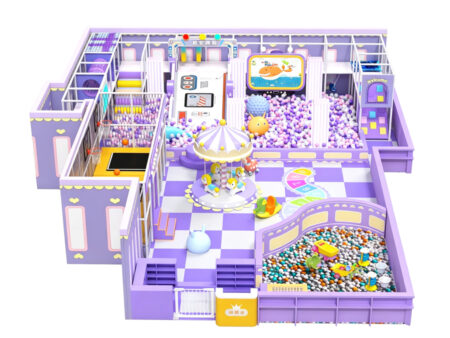 Purple-themed indoor soft play equipment for children's playgrounds