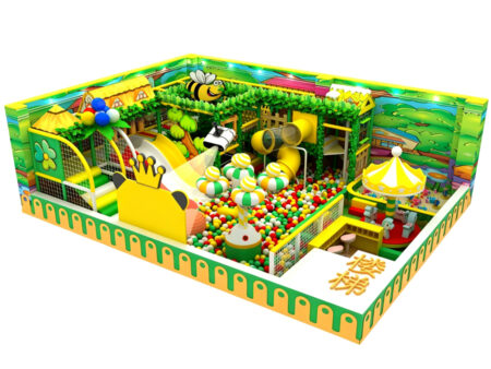 Small-scale jungle/forest-themed indoor soft play structure