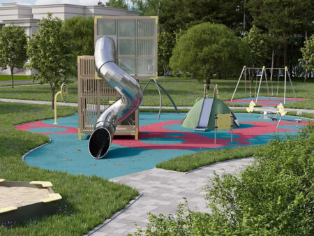 Outdoor house-shaped playground equipment for children