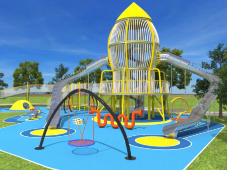 Rocket-themed outdoor park amusement rides